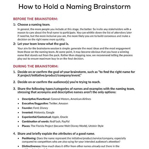Guide to Holding a Naming Brainstorm